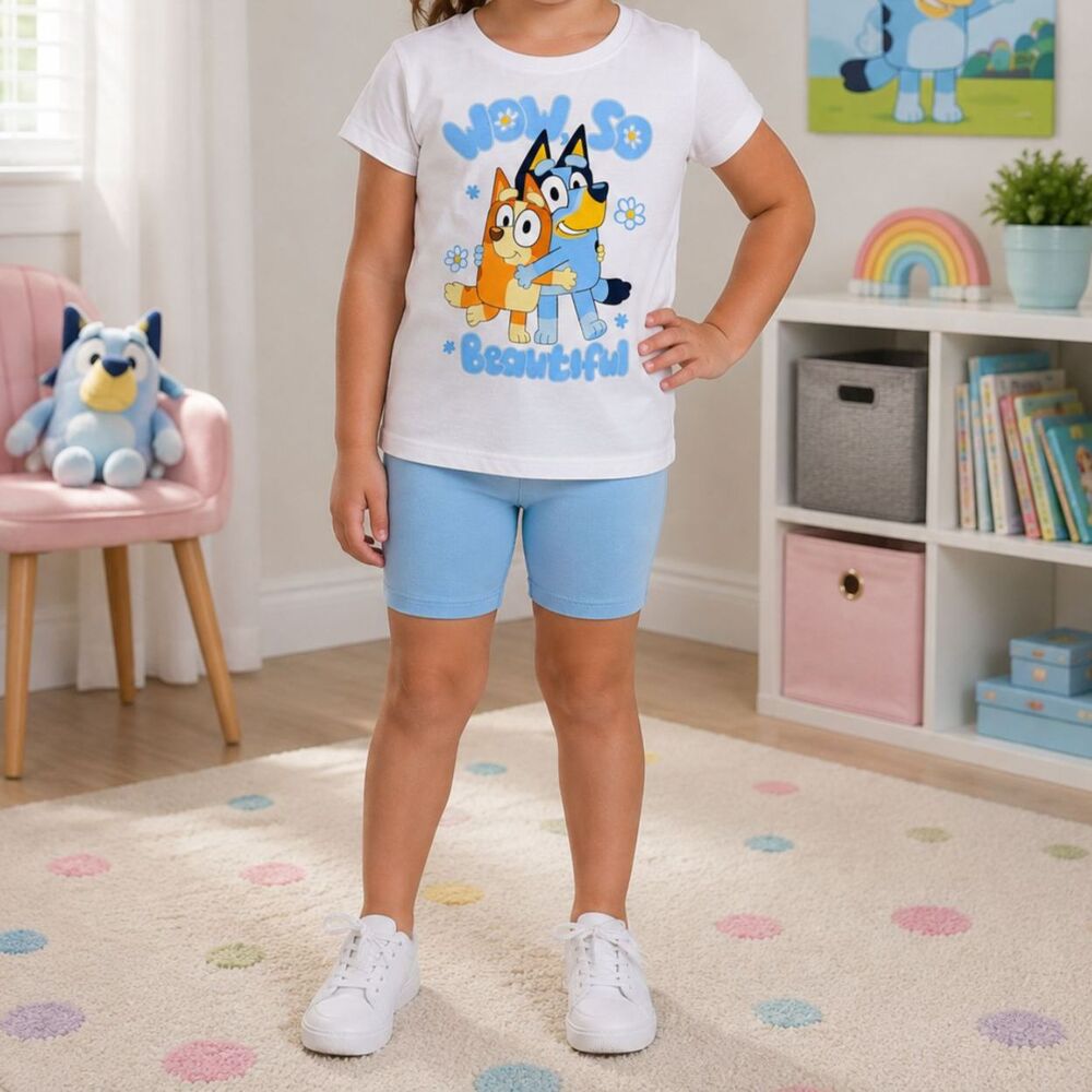 Bluey Girls Size 6X 2 Pc Shorts Set Wow So Beautiful Tee Biker Shorts NWT #17